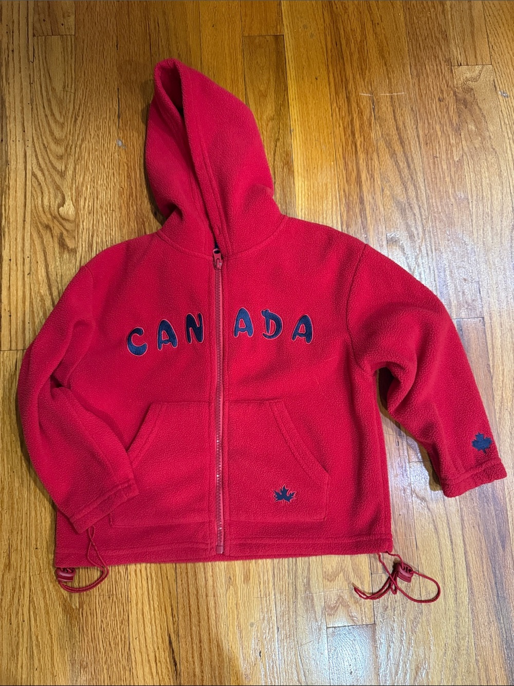 Kids Red 'Canada' Hooded Fleece Jacket
